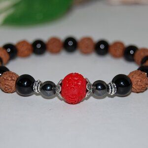 Rudraksha Bracelet,Onyx Bracelet,Rudraksha and Black Onyx Stone Beads